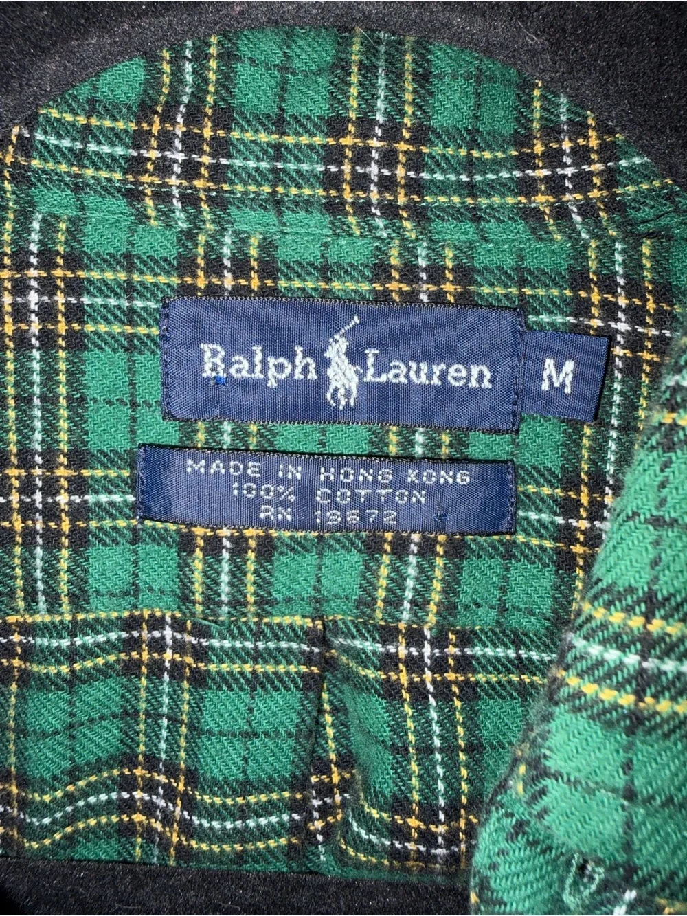 Vintage Ralph Lauren Boys Medium Green Plaid Button Down Shirt 100% Cotton